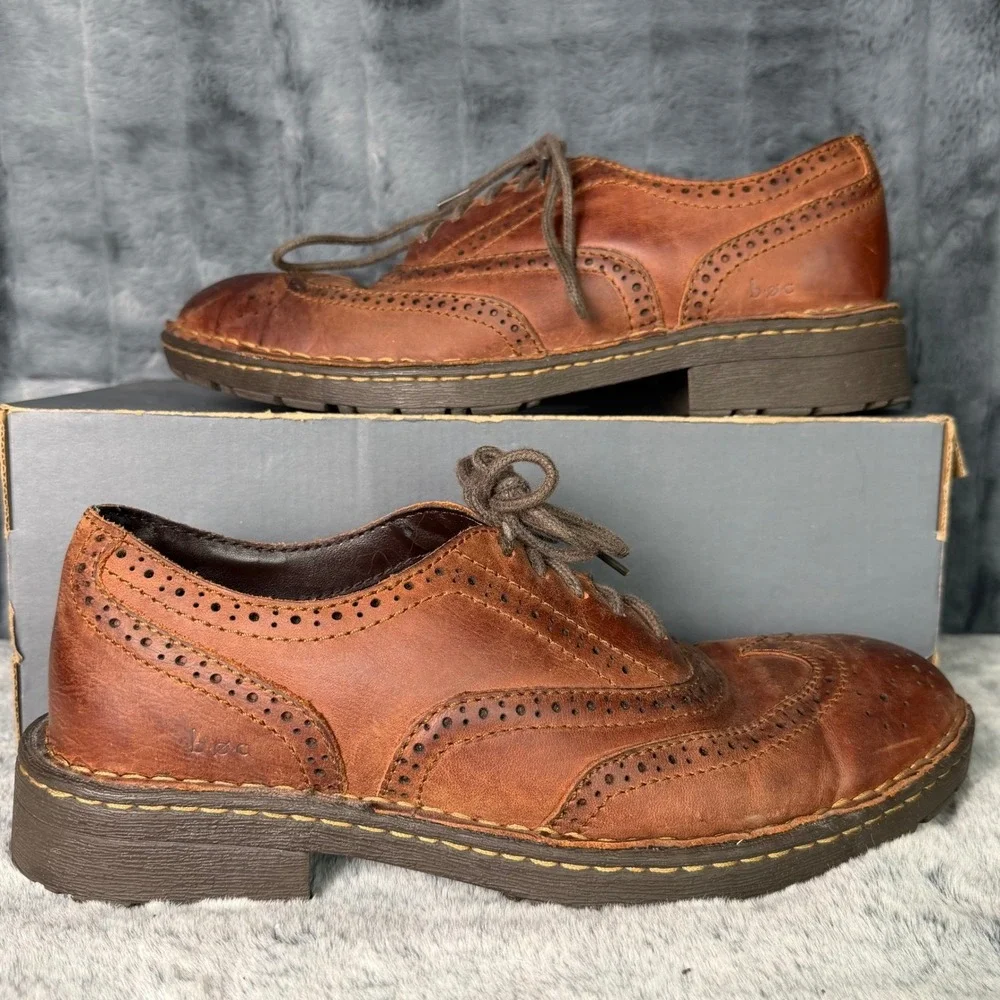 b.o.c. Born Concept Mens Brown Leather Wingtip Oxford Shoes BM5015 Size 9 42.5